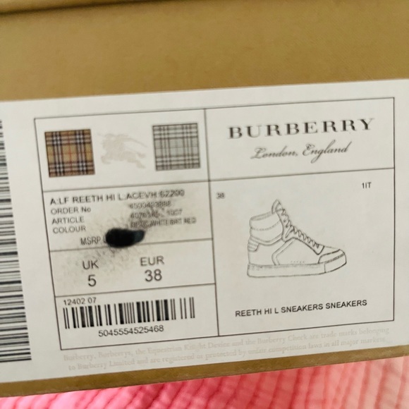 Brand New! Authentic Burberry Hi top sneaker. - Picture 3 of 11